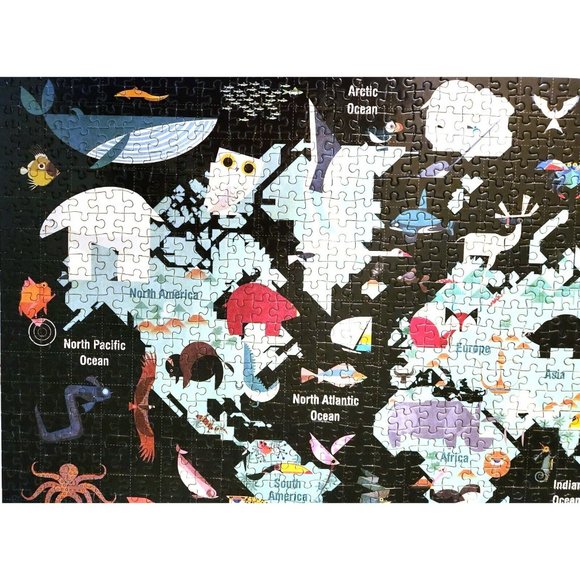 Mudpuppy YOUR WORLD 1000 pieces Jigsaw Puzzle COMPLETE 27x20" world map animals - Picture 3 of 12